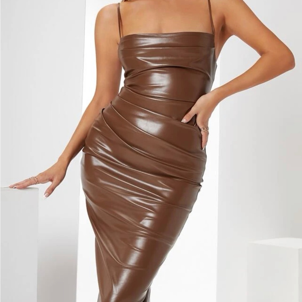 Carmel super sexy pleather dress with ruching in all the right places